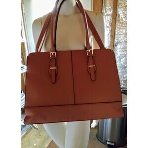 Large Brown Faux Leather Tote Bag With Dual Straps & Adjustable Shoulder Strap